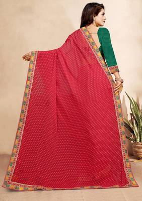 rani pink color bandhni print saree with embroidered lace border sarees 4