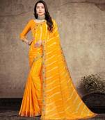 yellow color lehariya print saree with embroidered lace border sarees
