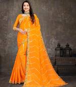 yellow color lehariya print saree with embroidered lace border sarees