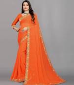 orange color lehariya print saree with embroidered lace border sarees