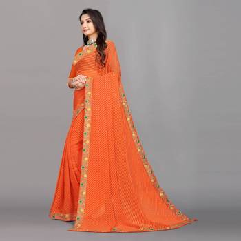 orange color lehariya print saree with embroidered lace border sarees 2