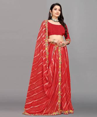 red color lehariya print saree with embroidered lace border sarees 3