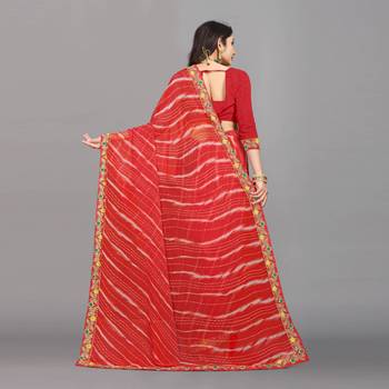 red color lehariya print saree with embroidered lace border sarees 5