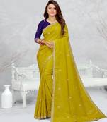 lemon yellow color star georgette embroidered sarees