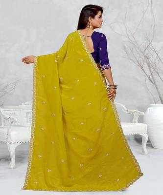 lemon yellow color star georgette embroidered sarees 5