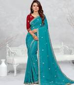 sky blue color star georgette embroidered sarees