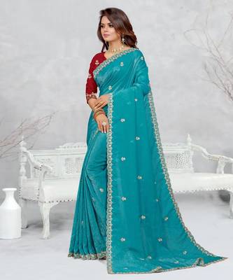 sky blue color star georgette embroidered sarees 2