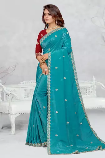 sky blue color star georgette embroidered sarees