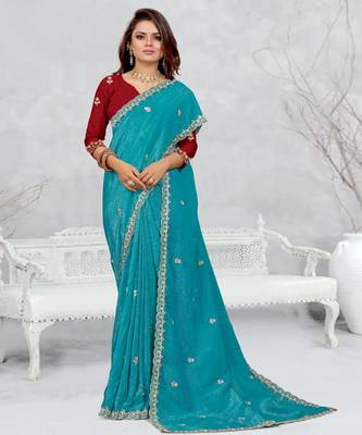 sky blue color star georgette embroidered sarees 3