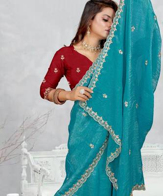sky blue color star georgette embroidered sarees 4