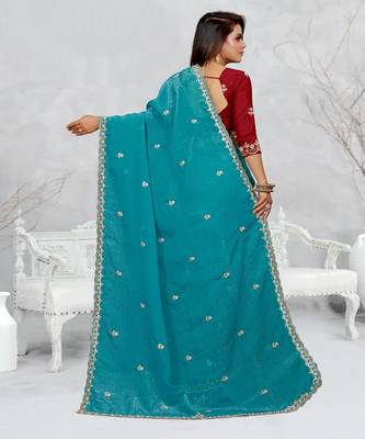 sky blue color star georgette embroidered sarees 5