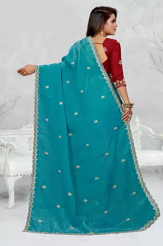 sky blue color star georgette embroidered sarees
