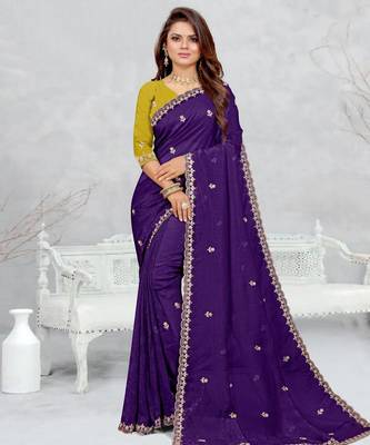 blue color star georgette embroidered sarees 1