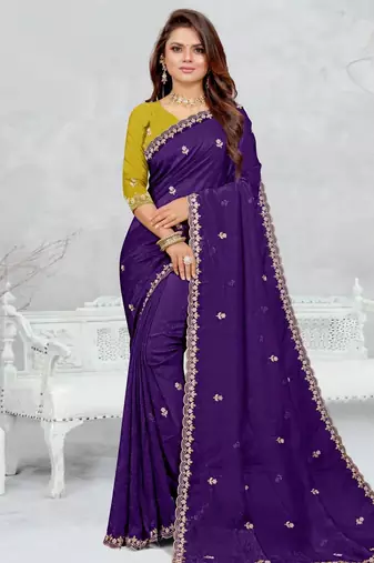 blue color star georgette embroidered sarees
