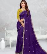 blue color star georgette embroidered sarees