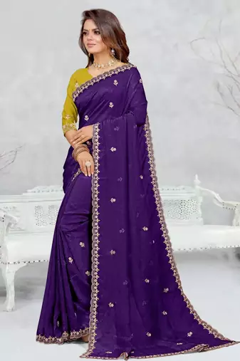 blue color star georgette embroidered sarees