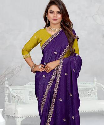 blue color star georgette embroidered sarees 3