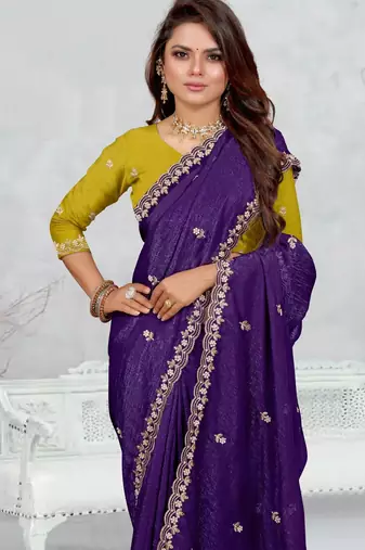blue color star georgette embroidered sarees