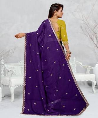 blue color star georgette embroidered sarees 5