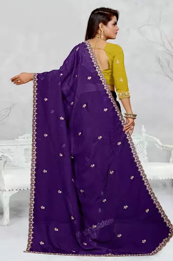 blue color star georgette embroidered sarees