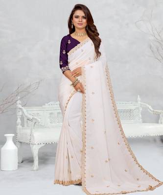 white color star georgette embroidered sarees 1