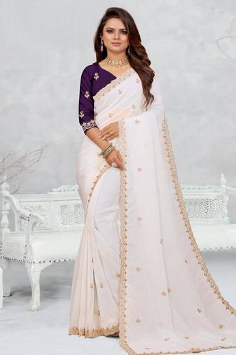 white color star georgette embroidered sarees