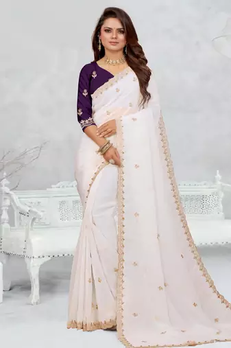 white color star georgette embroidered sarees
