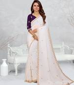 white color star georgette embroidered sarees