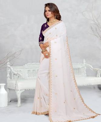 white color star georgette embroidered sarees 2