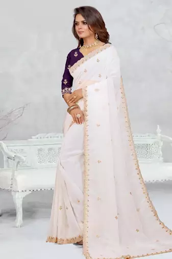 white color star georgette embroidered sarees