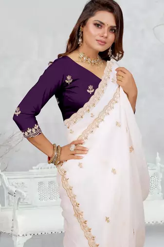 white color star georgette embroidered sarees