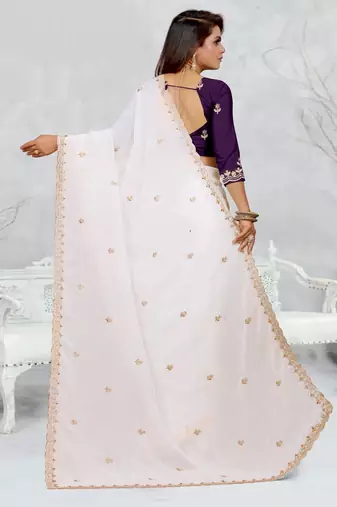 white color star georgette embroidered sarees