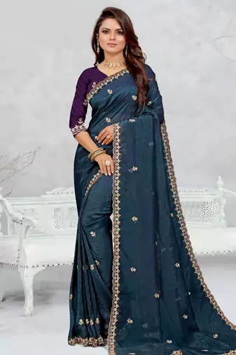 teal blue color star georgette embroidered sarees