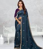 teal blue color star georgette embroidered sarees