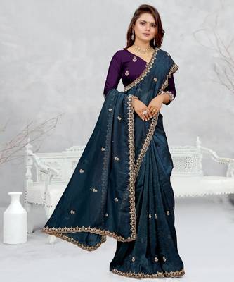 teal blue color star georgette embroidered sarees 3
