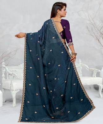 teal blue color star georgette embroidered sarees 5