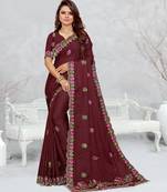 brown color star georgette embroidered sarees