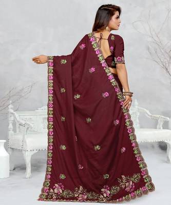brown color star georgette embroidered sarees 5