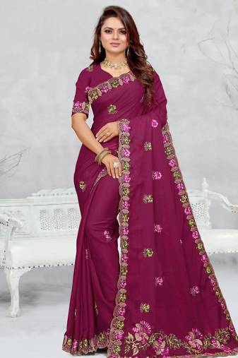 light purple color star georgette embroidered sarees