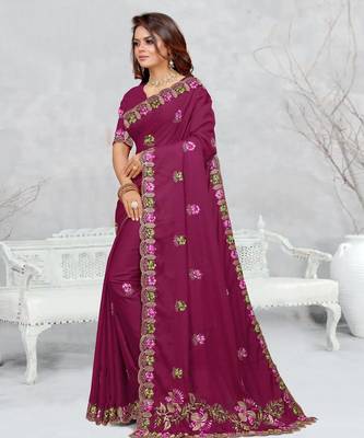 light purple color star georgette embroidered sarees 2