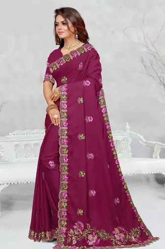 light purple color star georgette embroidered sarees