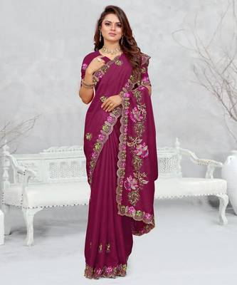 light purple color star georgette embroidered sarees 3