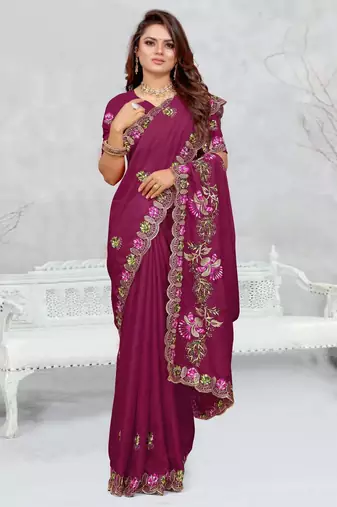 light purple color star georgette embroidered sarees