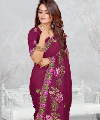 light purple color star georgette embroidered sarees 4