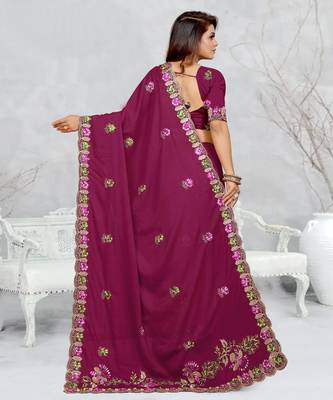 light purple color star georgette embroidered sarees 5