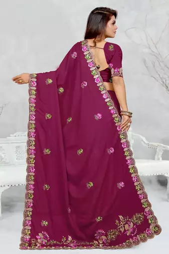 light purple color star georgette embroidered sarees