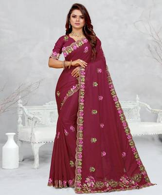 light maroon color star georgette embroidered sarees 1