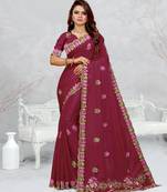 light maroon color star georgette embroidered sarees