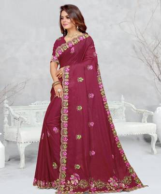 light maroon color star georgette embroidered sarees 2