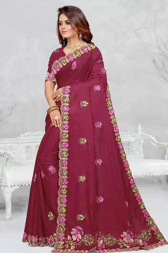 light maroon color star georgette embroidered sarees